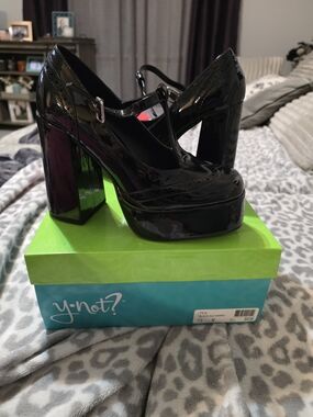 Black Patent Platform Mary Jane Heels